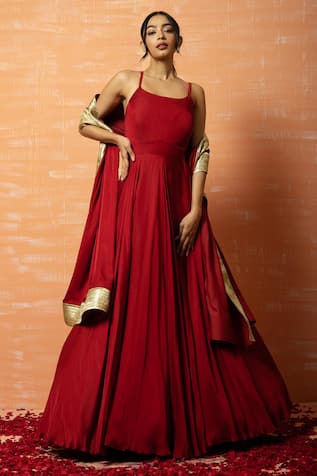Buy Indian Latest Red Gown Online at Ethnic Plus at Best Price