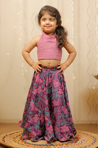 Floral Print Skirt & Crop Top Set 