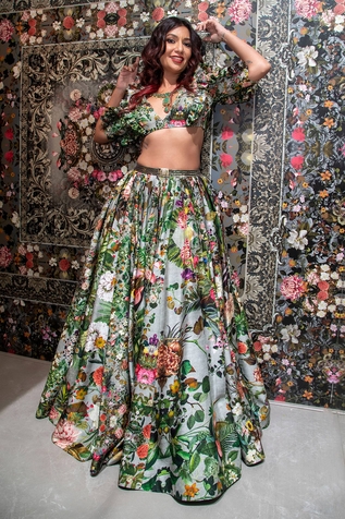 Rocky Star Printed Bustier and Lehenga Set