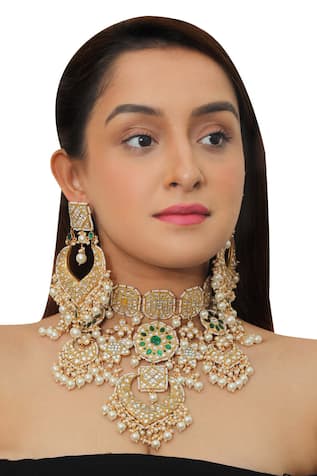 Floral Stone Pendant Choker Set 