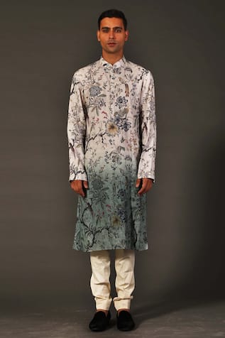 Linen Floral Print Kurta Set 