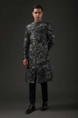 Chanderi Silk Quilted Shibori Print Sherwani 