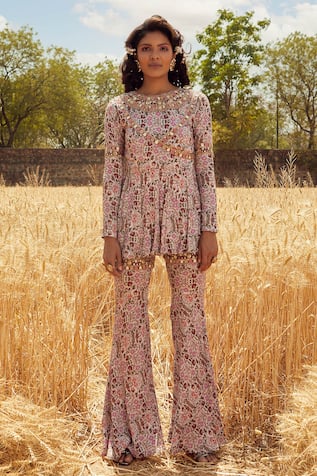 Printed Peplum Tunic & Pant Set 