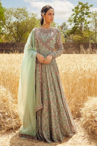 Floral Print Anarkali with Dupatta 