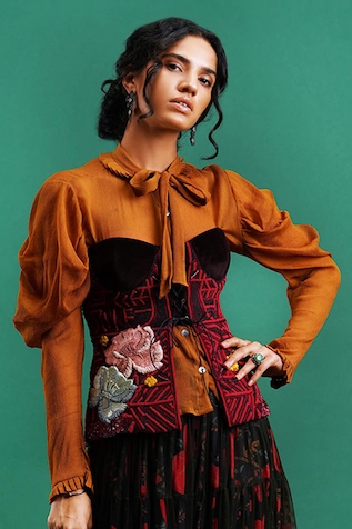 Ivory Frilled Long Kimono Jacket Design by Siddartha Tytler at