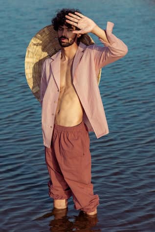 Pink Hand Dyed Cotton Linen Shirt For Kids