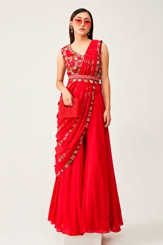 Rishi and Soujit Pre-Pleated Pant Saree With Blouse