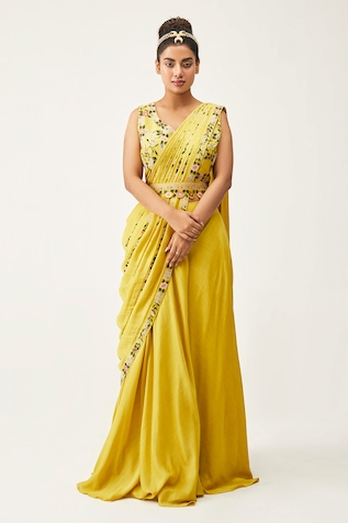 Rishi and Soujit Pre-Pleated Pant Saree With Blouse