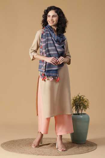 Shingora Wool Lurex Stripe Pattern Stole 