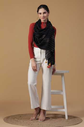 Shingora Wool Lurex Stripe Pattern Stole 