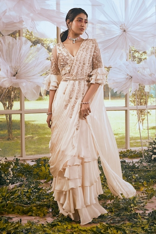 Rachit Khanna Bell Sleeve Saree Gown