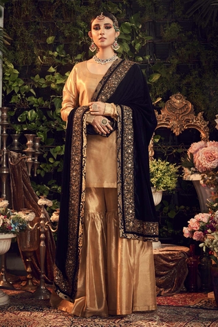 Ranian Silk Tissue Kurta Set with Midnight Blue Dupatta