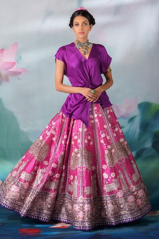 Rajdeep Ranawat Leela Printed Skirt & Draped Tunic Set