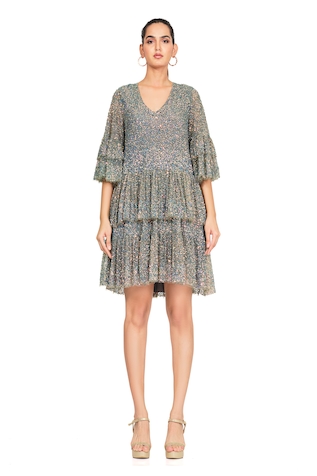 Rocky Star Sequin Embroidered Layered Dress