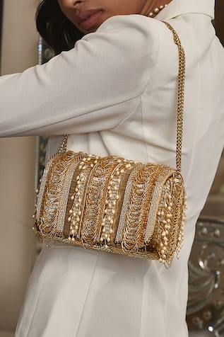 Ruche Flapover Embellished Clutch 