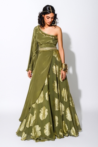 Rishi & Vibhuti One Shoulder Kurta Lehenga Set