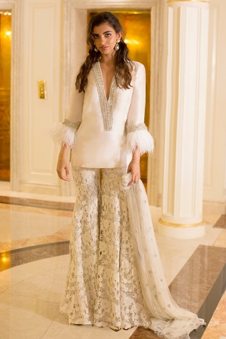 Monisha Jaising Kurta Lace Pattern Sharara Set