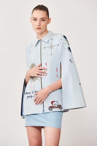 Denim Embroidered Cape 