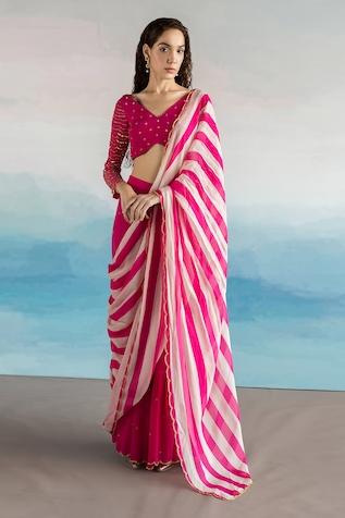 Ease Striped Palazzo Saree With Blouse