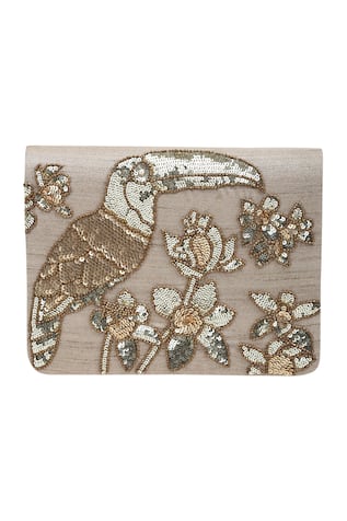 Embroidered Flap Clutch with Sling 