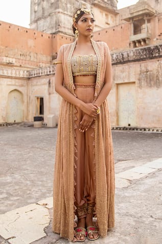 Embroidered Cape & Dhoti Pant Set For Kids
