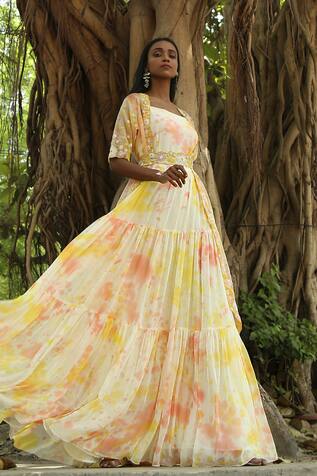 Surbhi Gupta Tie-Dye Anarkali with Embroidered Organza Jacket 