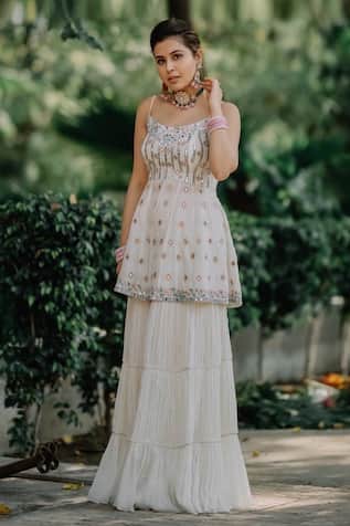 Embroidered Peplum Tunic & Sharara Set For Kids