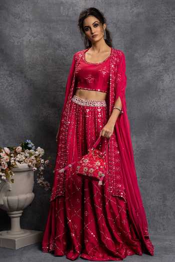SHIAN Pearl Embroidered Sharara Cape Set 