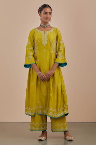 Flared Embroidered Chanderi Kurta For Kids