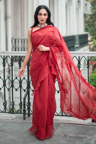 The Right Cut Carnation Chanderi Silk Saree With Blouse