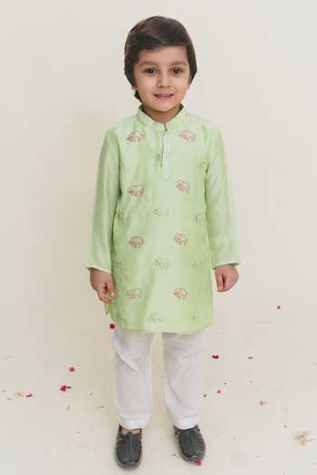 MR Brat Green Kantha Embroidered Kurta Set 