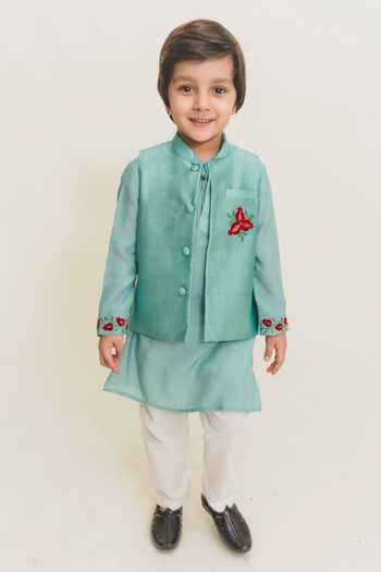 MR Brat Aqua Blue Chanderi Kurta Set 