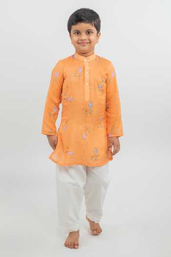 MR Brat Embroidered Orange Kurta & Pajama Set 