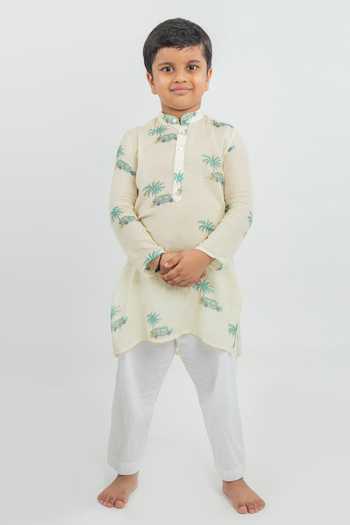 MR Brat Car Print Yellow Kurta Set 