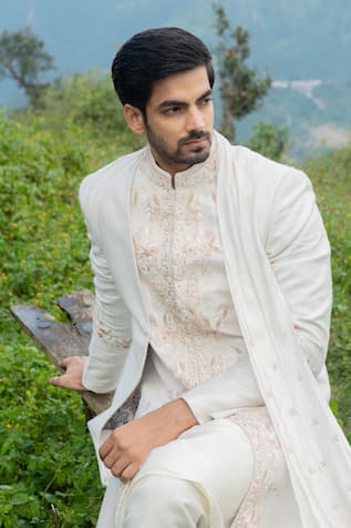 Bhagalpuri Silk Embroidered Sherwani & Kurta Set 