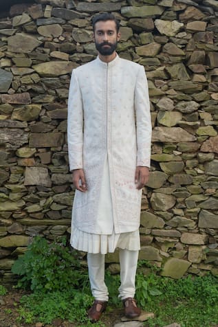 Bhagalpuri Silk Embroidered Sherwani & Kurta Set 