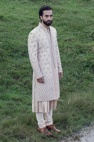 Raw Silk Embroidered Sherwani & Kurta Set 