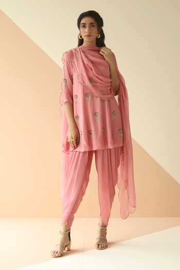 Buy Ease Pink Crepe Embroidered Kurta 