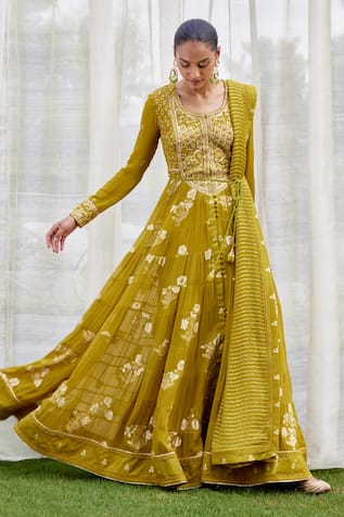 Shyam Narayan Prasad Floral Embroidered Anarkali Set 