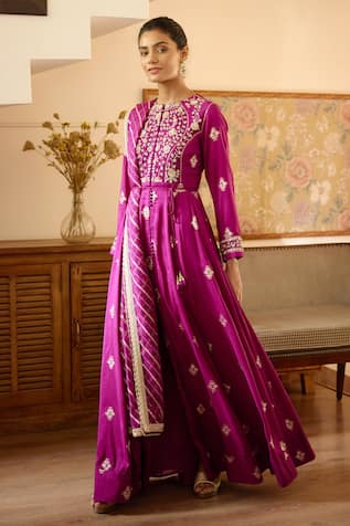 Shyam Narayan Prasad Floral Embroidered Anarkali Set 