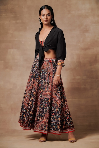 Saundh Shanao Printed Skirt Set With Shrug