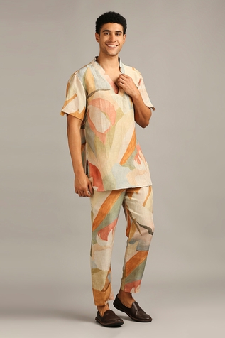 Soup by Sougat Paul Silk Abstract Print Kurta Set