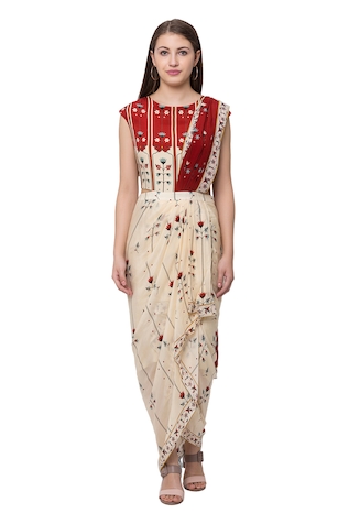 Soup by Sougat Paul Printed Draped Saree Gown