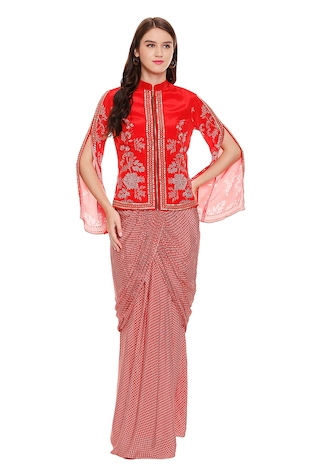 Buy Red 100% Cotton Plain V Neck Beyond The Rays Shirt And Dhoti Skirt Set  For Women by Kharakapas Online at Aza Fashions.