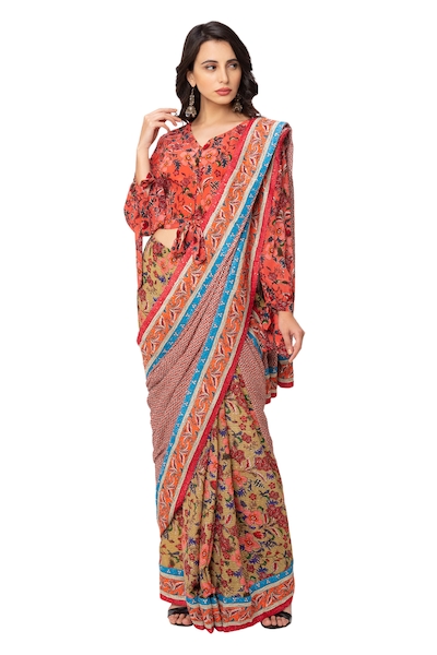 Soup by Sougat Paul Printed Pre-Draped Saree with Blouse