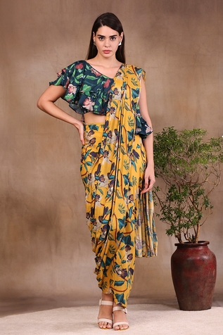 Soup by Sougat Paul Printed Pre-Draped Saree With Blouse