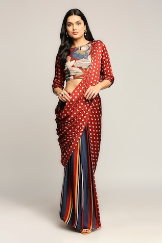 Soup by Sougat Paul Orchid Bloom Pre-Stitched Saree With Blouse 