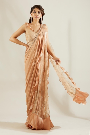Adaara Couture Embellished Pre-Draped Saree With Blouse