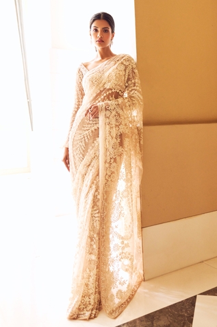 Seema Gujral Tulle Embroidered Saree With Blouse
