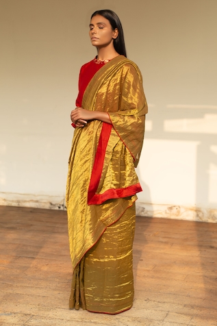 Shorshe Clothing Handloom Tissue Saree with Blouse
